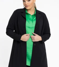 YOEK Dames Blazer met imitatieleren detail black Sale