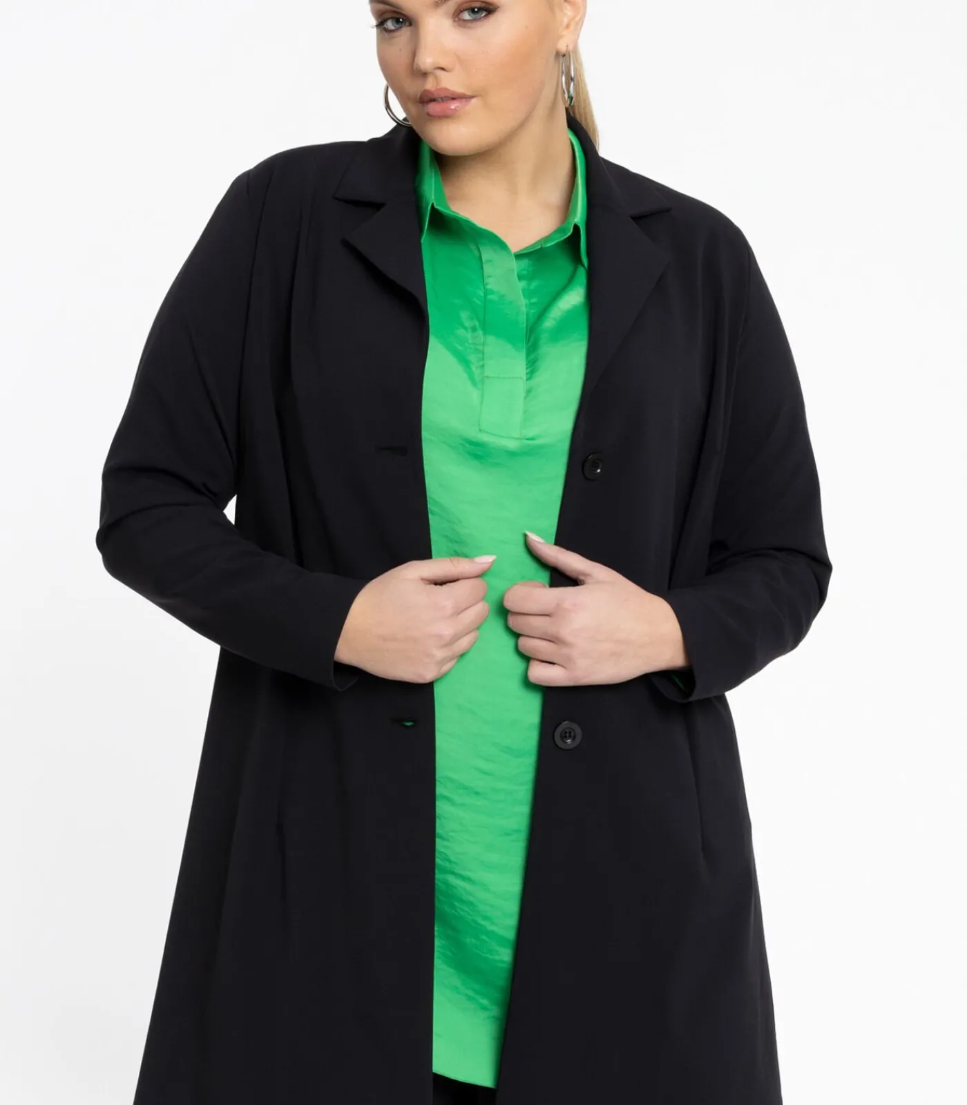 YOEK Dames Blazer met imitatieleren detail black Sale