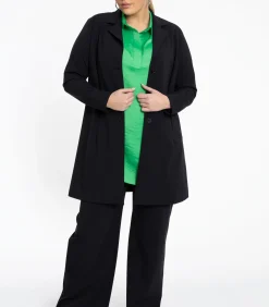 YOEK Dames Blazer met imitatieleren detail black Sale