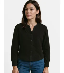J&JOY Dames geperforeerd T-shirt met lange mouwen black Hot