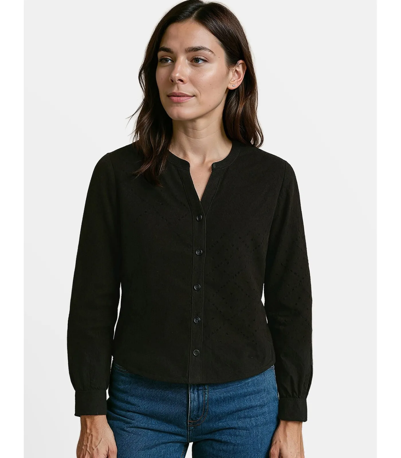 J&JOY Dames geperforeerd T-shirt met lange mouwen black Hot