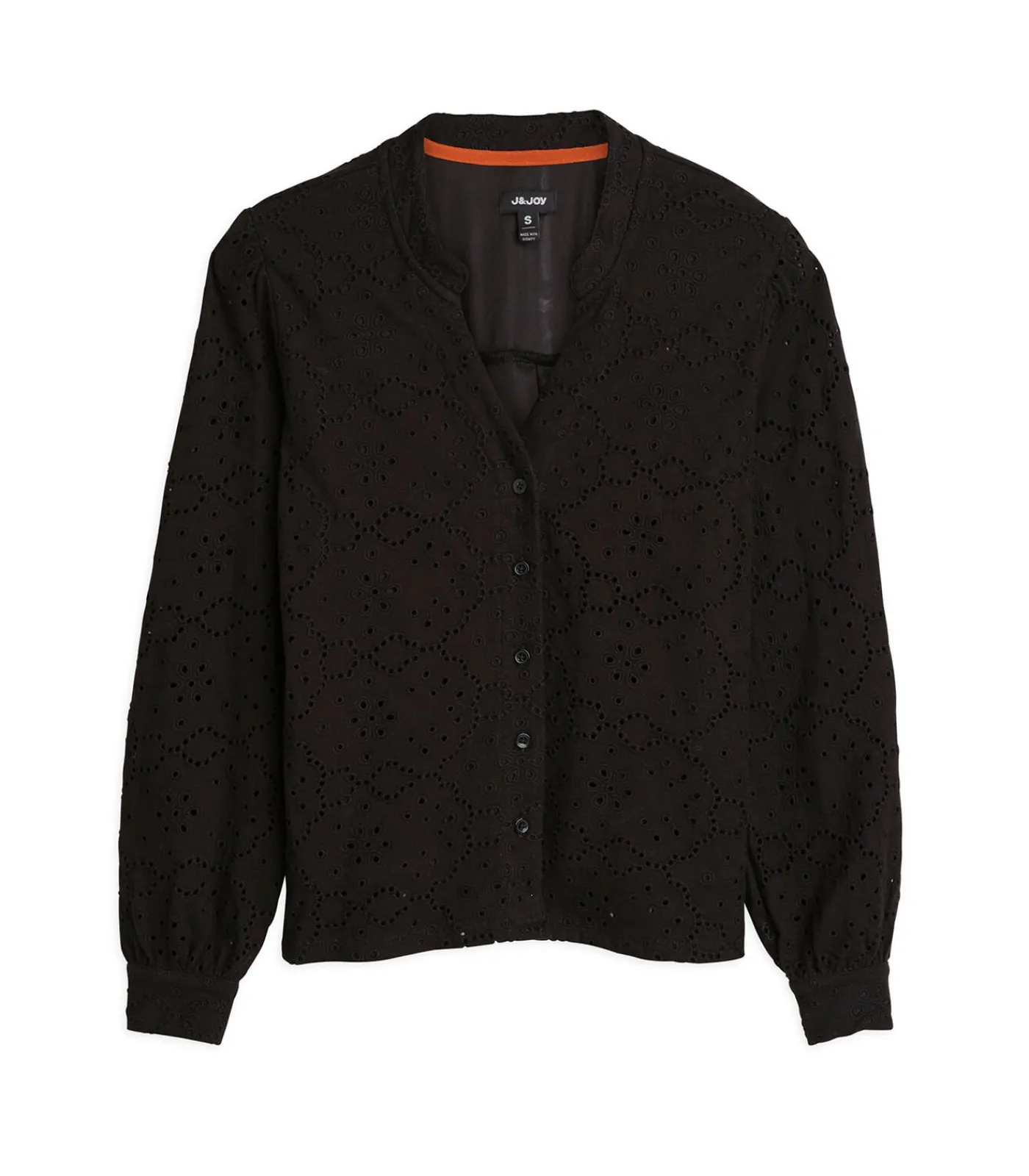J&JOY Dames geperforeerd T-shirt met lange mouwen black Hot
