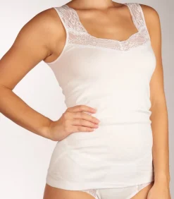 Ten Cate Dames hemd kant / Singlet Lace - 32291 - Kanten vrouwen onderhemd - Brede bandjes - Biologisch katoen white Outlet