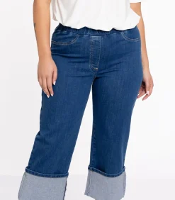 YOEK Dames Jeans met een elastieken tailleband Indigo