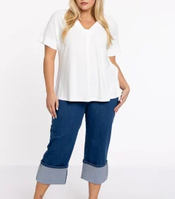 YOEK Dames Jeans met een elastieken tailleband Indigo