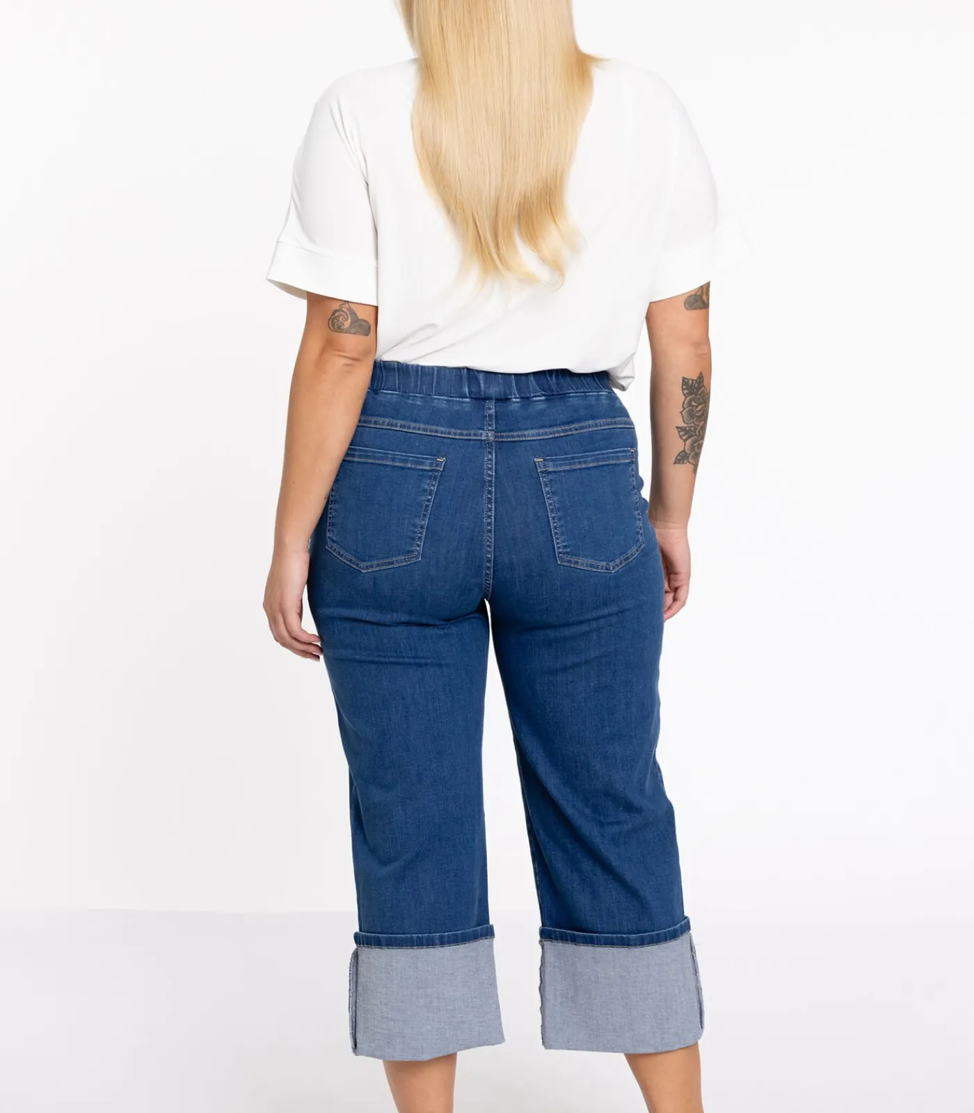 YOEK Dames Jeans met een elastieken tailleband Indigo