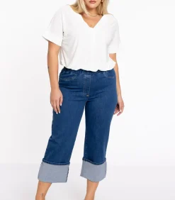 YOEK Dames Jeans met een elastieken tailleband Indigo