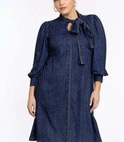 YOEK Dames Jurk met strik blue Clearance