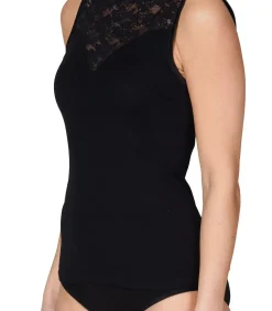 Nina from C. Dames Kanten Top - Blazershirt - Met Hoge hals - Dames kanten mouwloos ondershirt zonder mouwen black Discount
