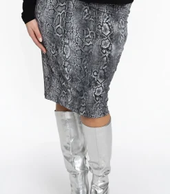 YOEK Dames Kokerrok met slangenprint gray New