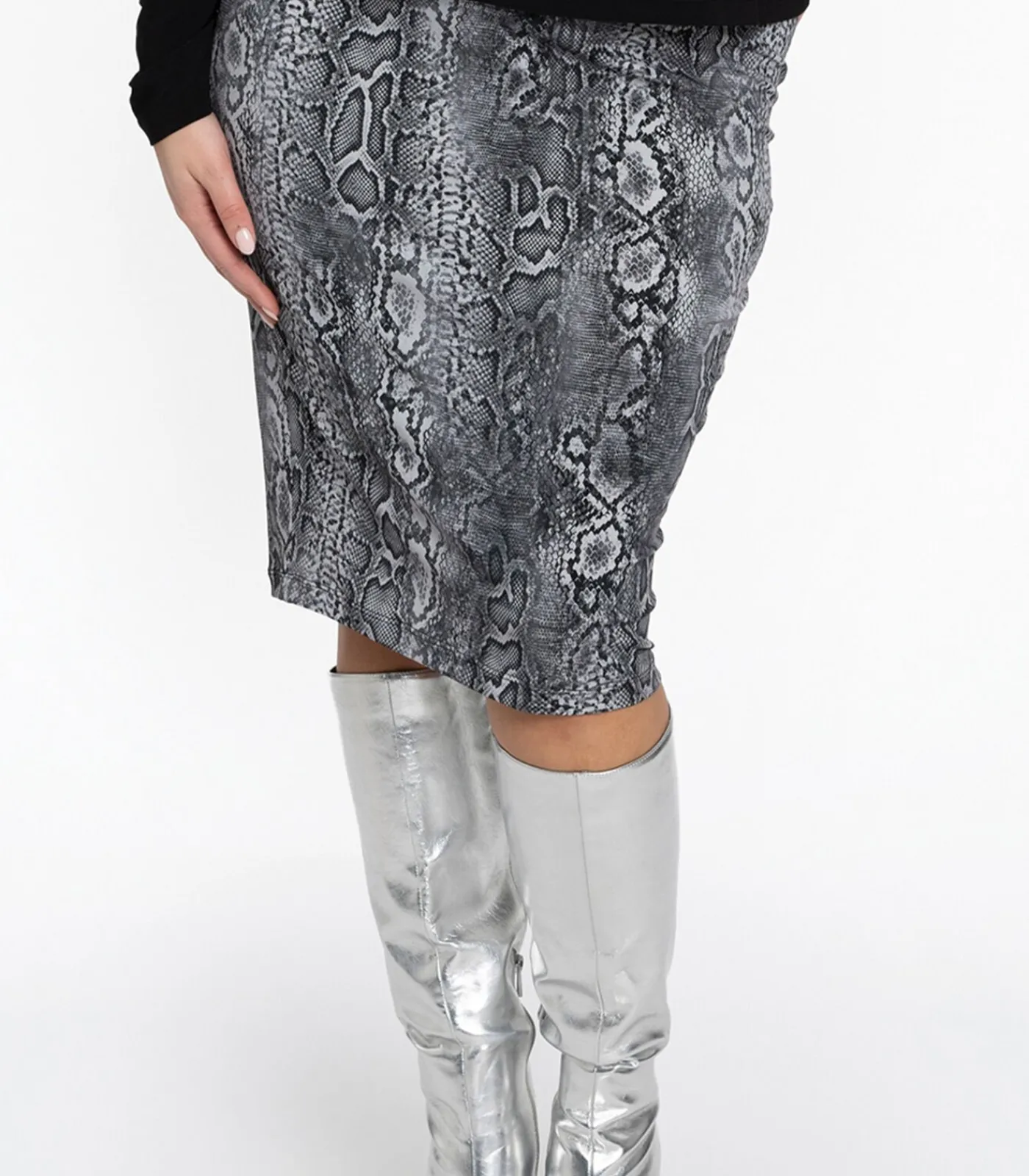 YOEK Dames Kokerrok met slangenprint gray New