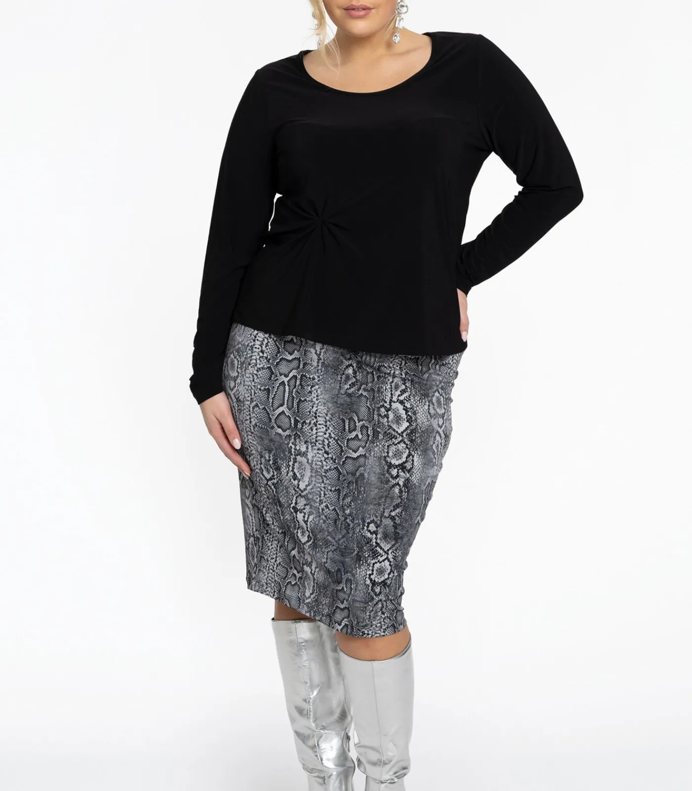 YOEK Dames Kokerrok met slangenprint gray New