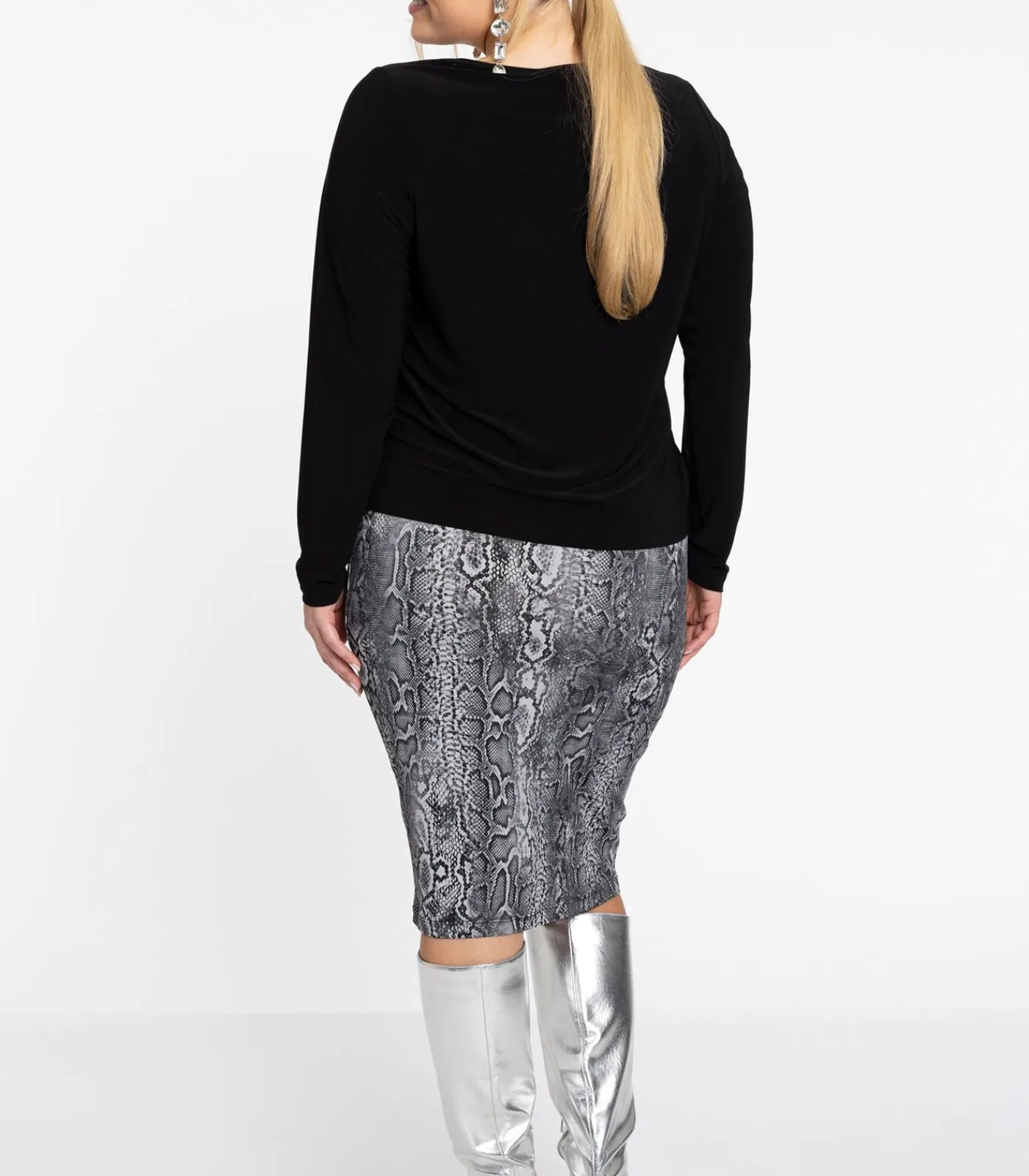 YOEK Dames Kokerrok met slangenprint gray New