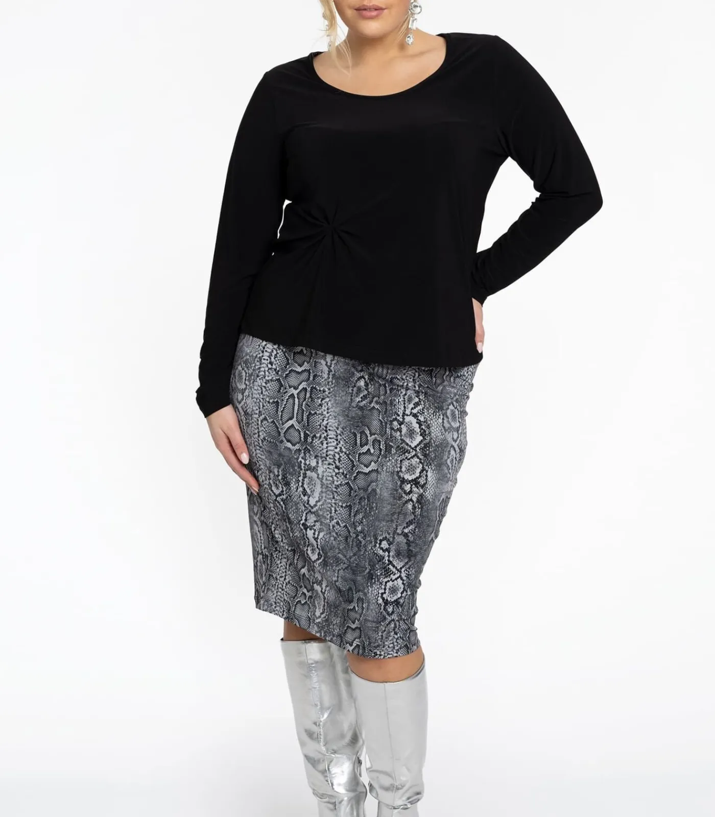 YOEK Dames Kokerrok met slangenprint gray New