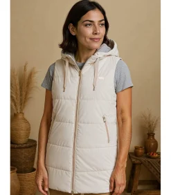J&JOY Dames lange mouwloze jas met capuchon beige Best