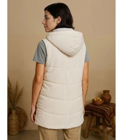 J&JOY Dames lange mouwloze jas met capuchon beige Best