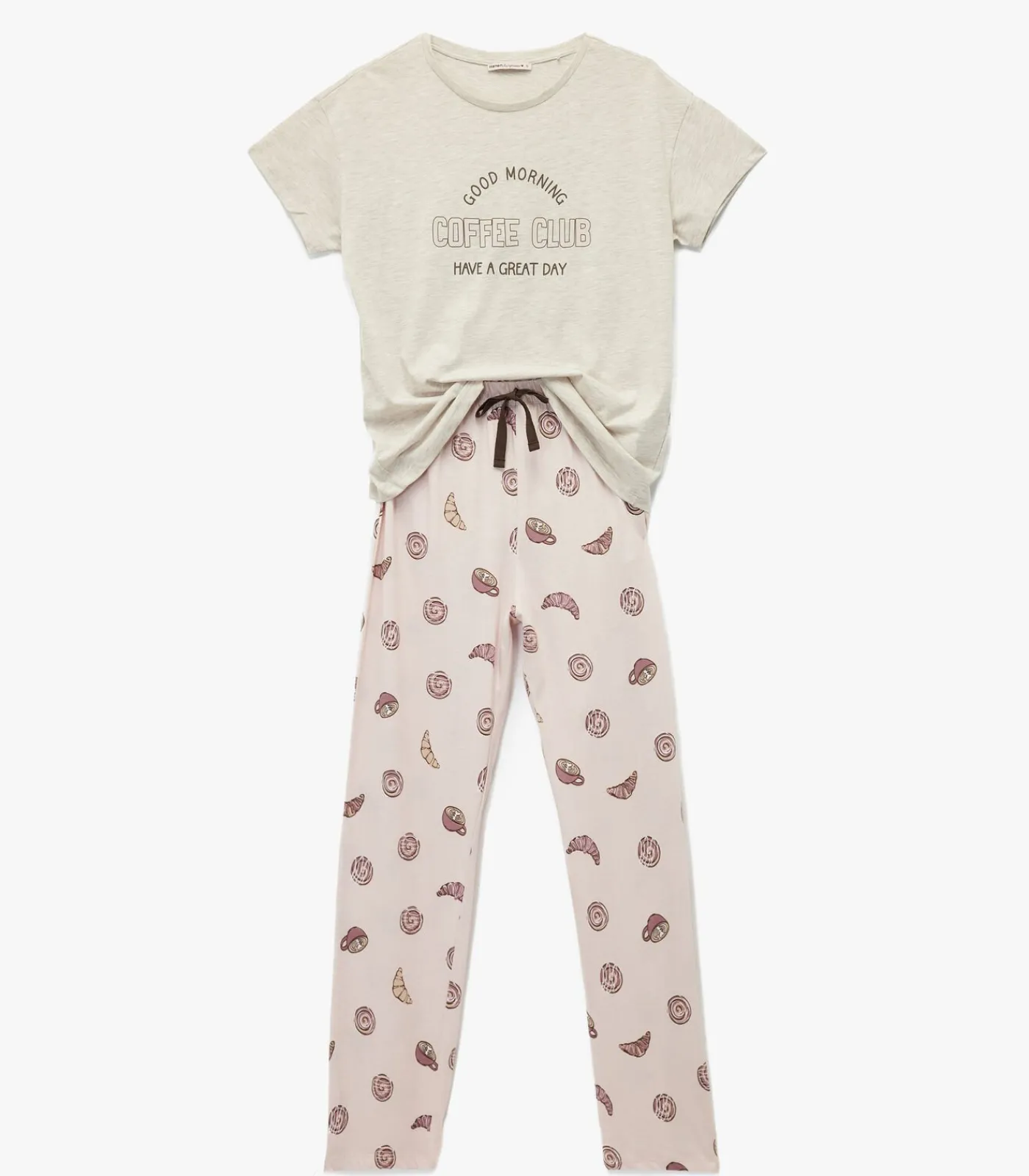 Koton Dames Pyjama Set Lange Mouwen Katoen Bedrukt beige Outlet