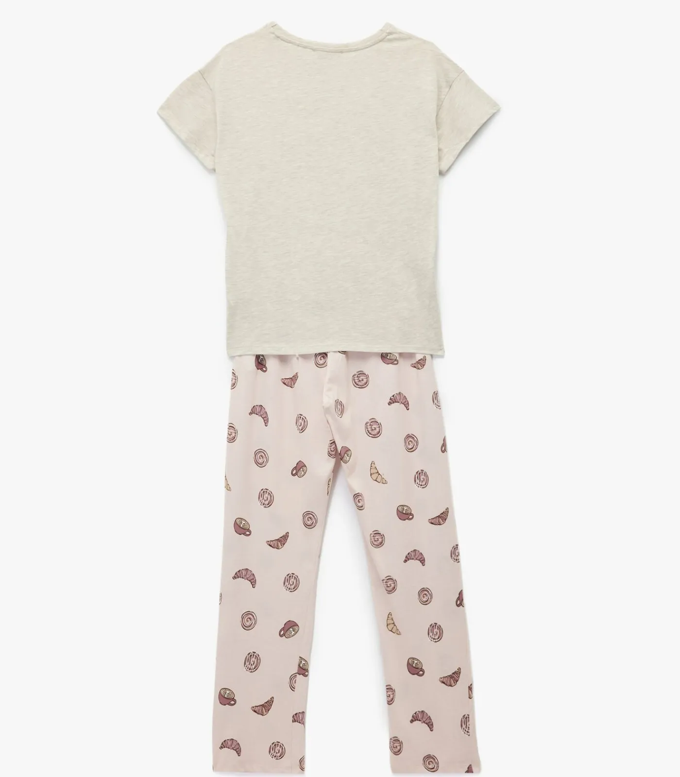 Koton Dames Pyjama Set Lange Mouwen Katoen Bedrukt beige Outlet