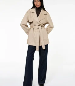 Koton Dames Trenchcoat Kunstsuède Lang Ceintuur beige Online