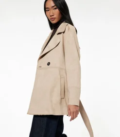 Koton Dames Trenchcoat Kunstsuède Lang Ceintuur beige Online