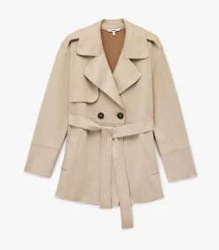 Koton Dames Trenchcoat Kunstsuède Lang Ceintuur beige Online
