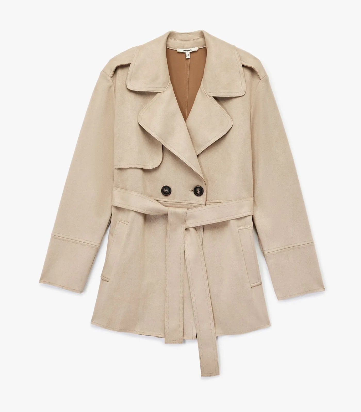 Koton Dames Trenchcoat Kunstsuède Lang Ceintuur beige Online