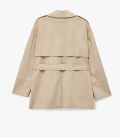 Koton Dames Trenchcoat Kunstsuède Lang Ceintuur beige Online