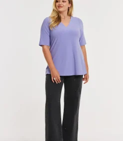 YOEK Dames T-shirt met v-hals lilac Clearance