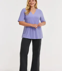 YOEK Dames T-shirt met v-hals lilac Clearance