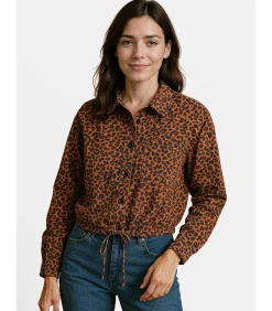 J&JOY Damesblouse met luipaardprint en zakken multicolor Clearance