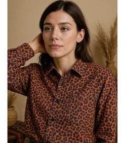J&JOY Damesblouse met luipaardprint en zakken multicolor Clearance