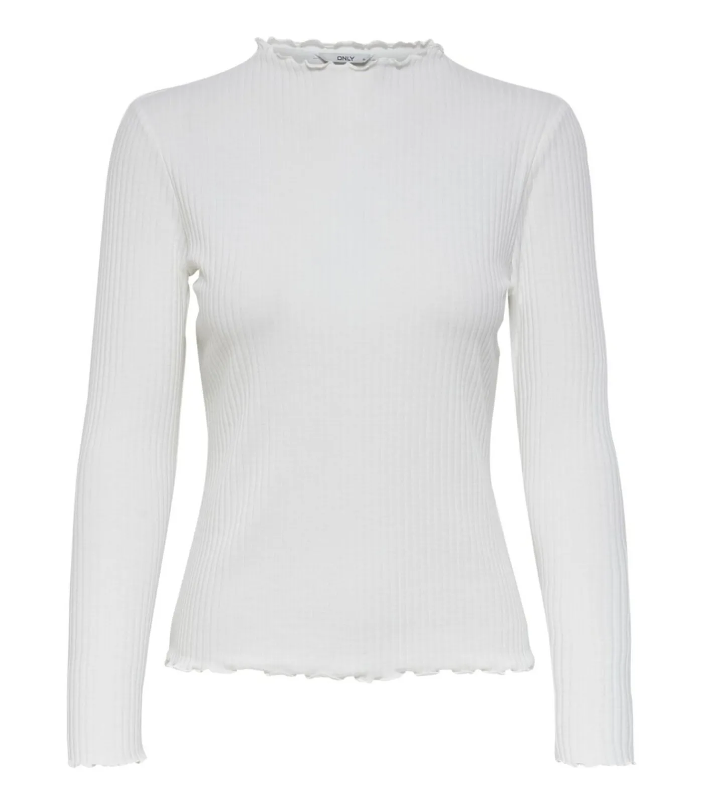 Only Dames-T-shirt Emma met lange mouwen - Col Montant white Hot