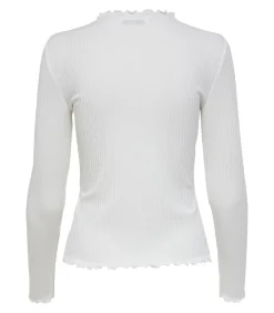 Only Dames-T-shirt Emma met lange mouwen - Col Montant white Hot
