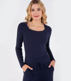 ISOTONER Dames-T-shirt met vierkante hals Navy navyBlue Best