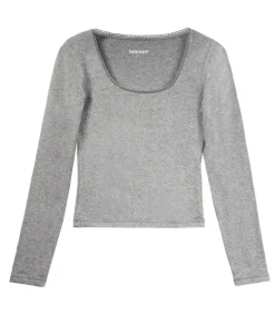 ISOTONER Dames-T-shirt met vierkante hals Heather grijs gray Online