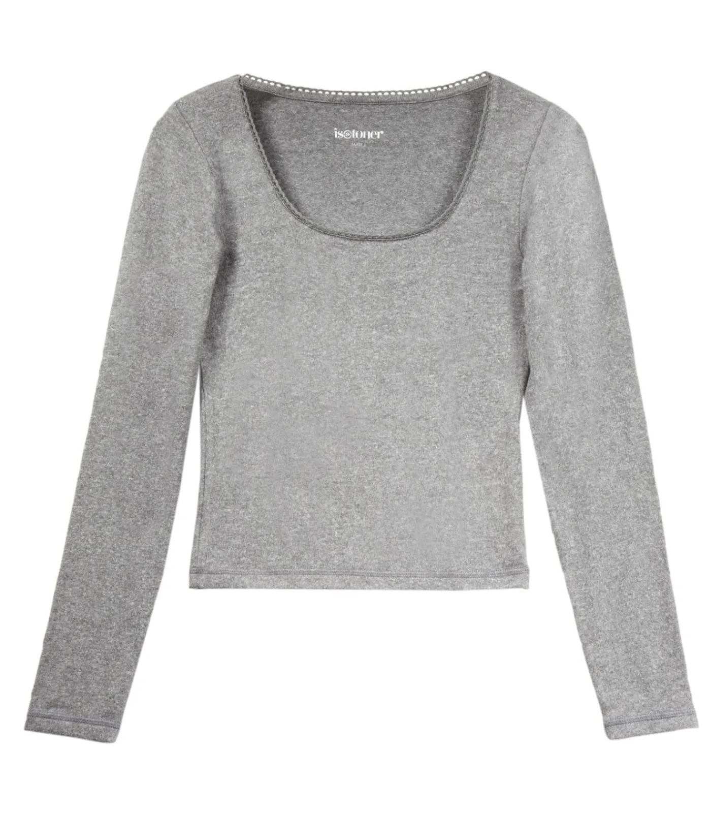 ISOTONER Dames-T-shirt met vierkante hals Heather grijs gray Online