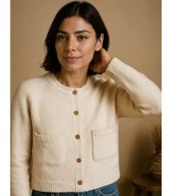 J&JOY Damesvest met knoopsluiting en zakken beige Sale