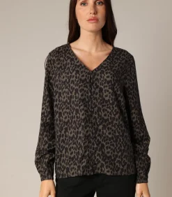 Deeluxe DANILY - Soepelvallende blouse met luipaardprint en V-hals black Hot