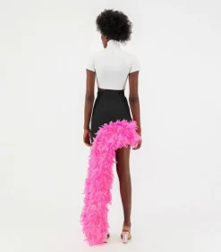 ÚCHÈ Denim asymmetrische rok met roze verenversiering pink Discount