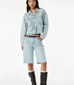 Koton Denim Jas Knoopsluiting Lange Mouwen Met Strass Indigo