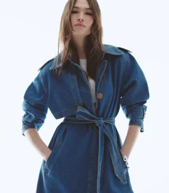 Koton Denim Trenchcoat Lange Mouwen Ceintuur Indigo New