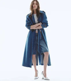 Koton Denim Trenchcoat Lange Mouwen Ceintuur Indigo New