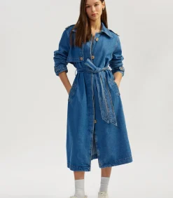 Koton Denim Trenchcoat Lange Mouwen Ceintuur Indigo New
