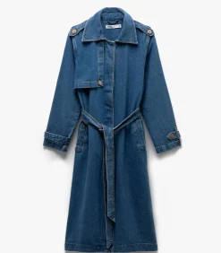Koton Denim Trenchcoat Lange Mouwen Ceintuur Indigo New