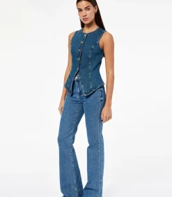 Koton Denim Yelek Mouwloos met Knoopsluiting Indigo