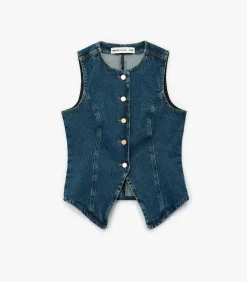 Koton Denim Yelek Mouwloos met Knoopsluiting Indigo