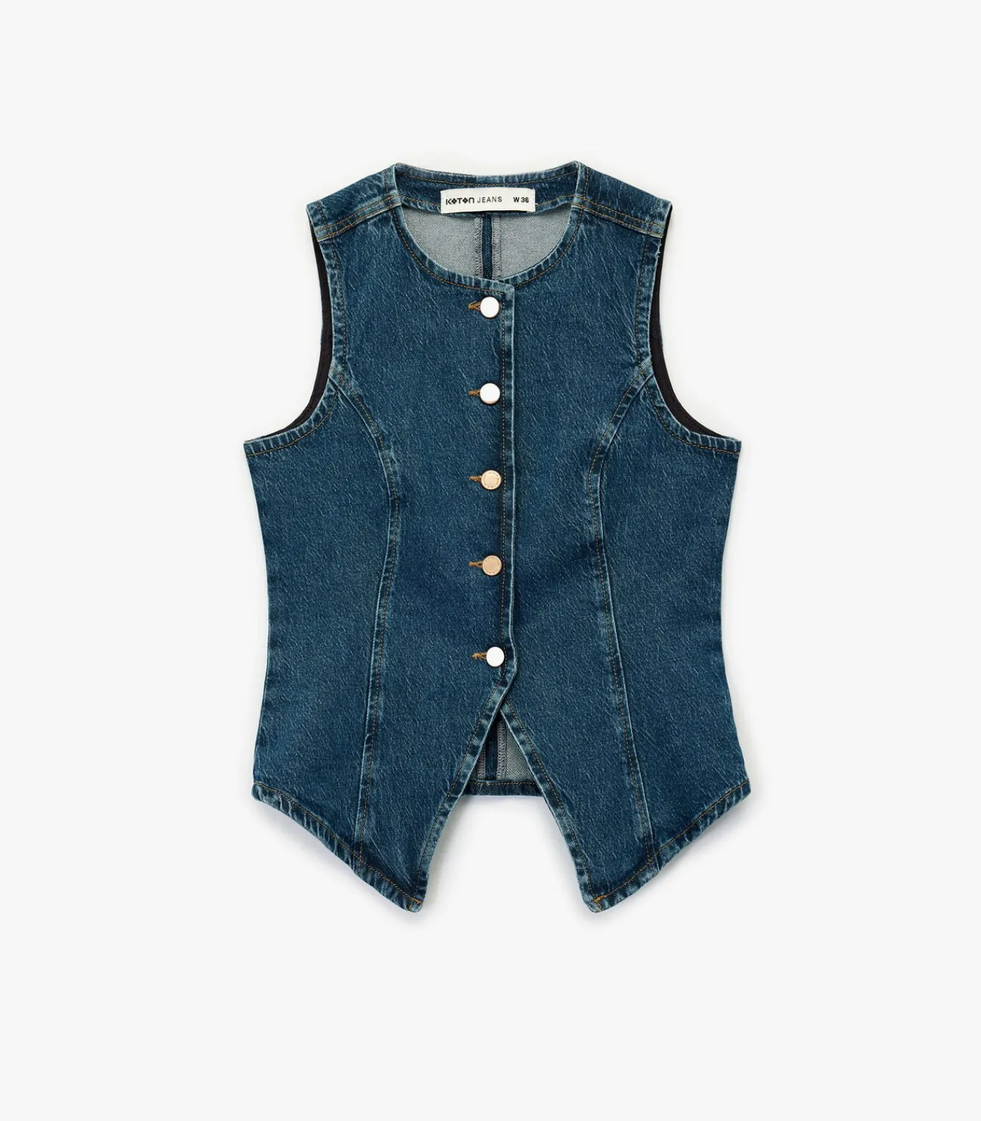 Koton Denim Yelek Mouwloos met Knoopsluiting Indigo