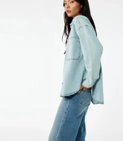 Koton Denimblouse met Knoopsluiting en Zakdetail Indigo