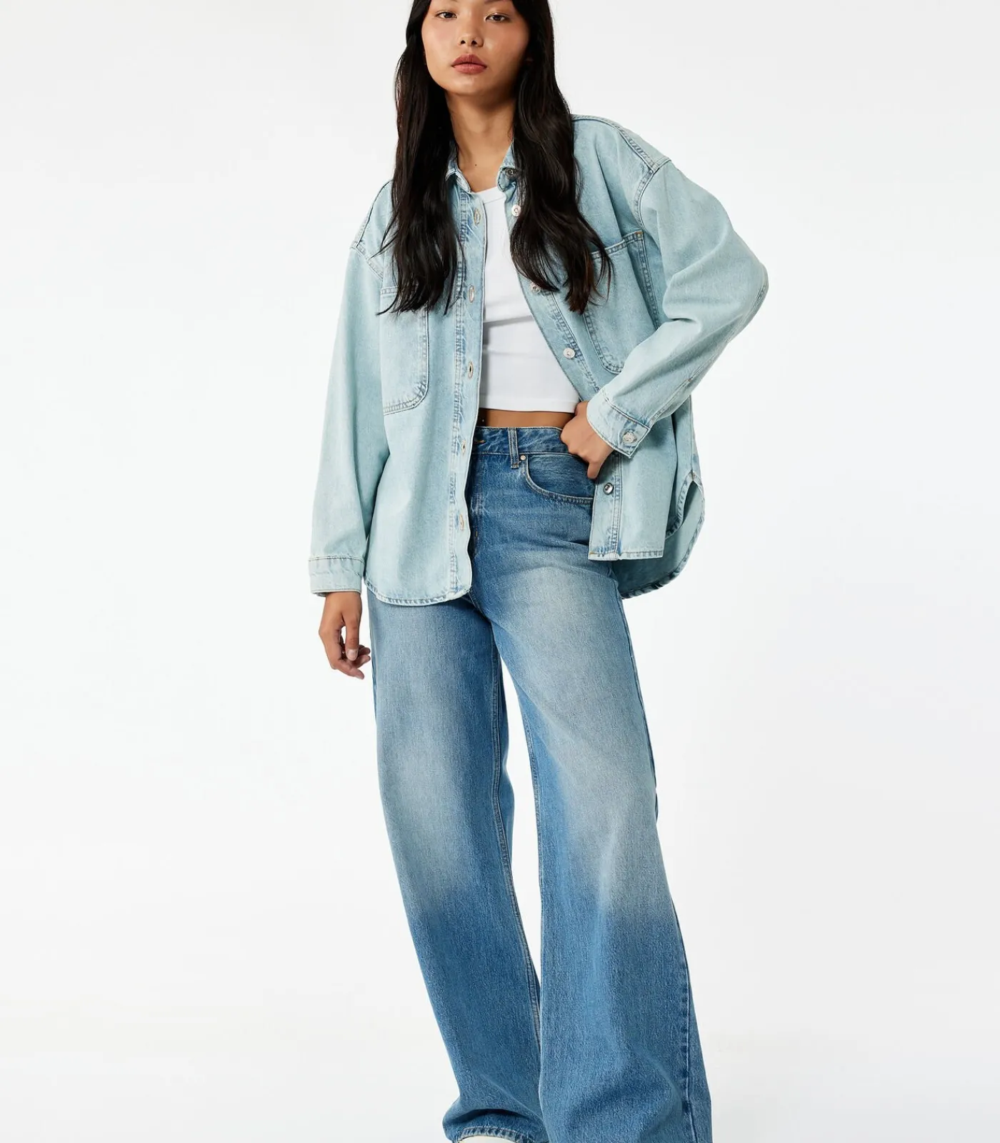 Koton Denimblouse met Knoopsluiting en Zakdetail Indigo