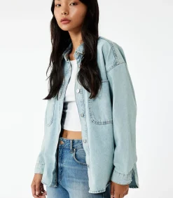 Koton Denimblouse met Knoopsluiting en Zakdetail Indigo